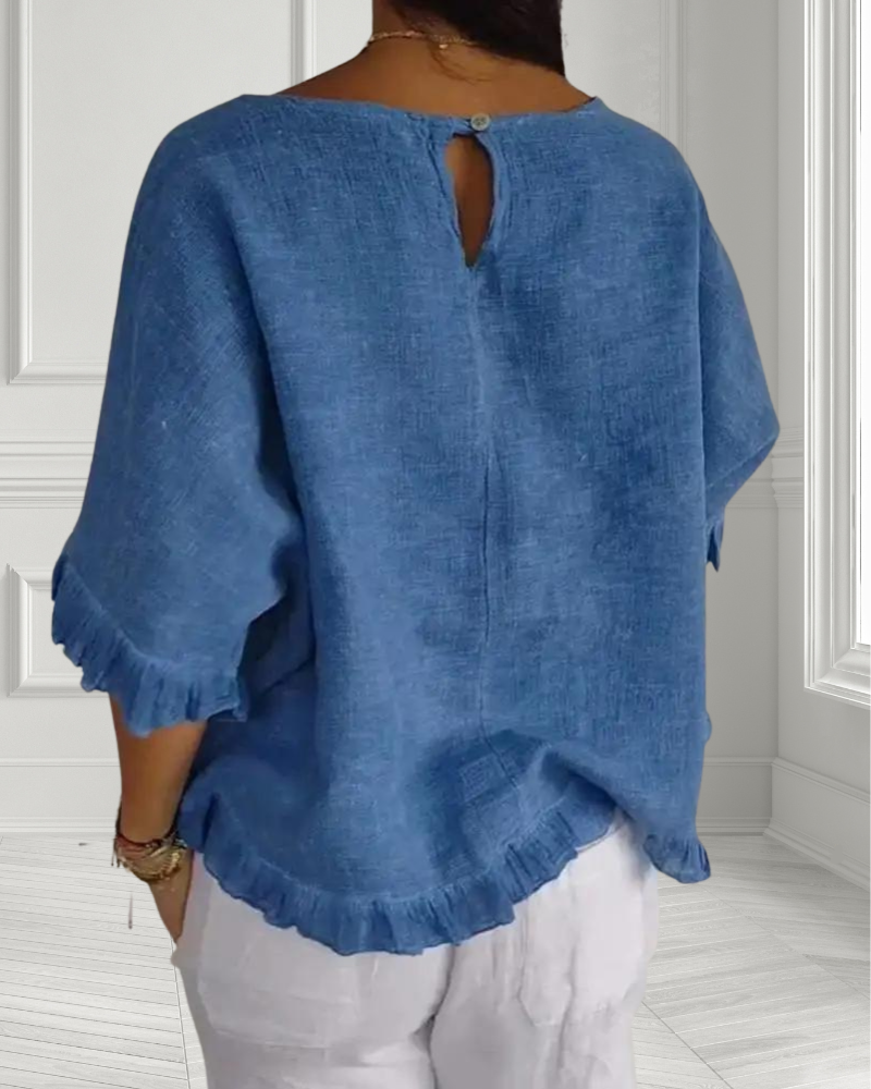 Casual Wide Neck Ruffle Shirt