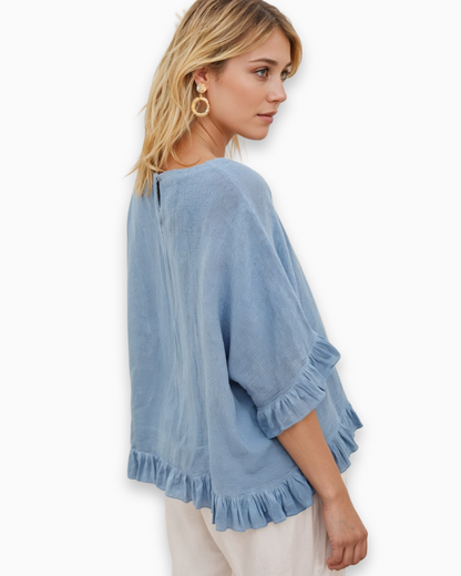 Casual Wide Neck Ruffle Top