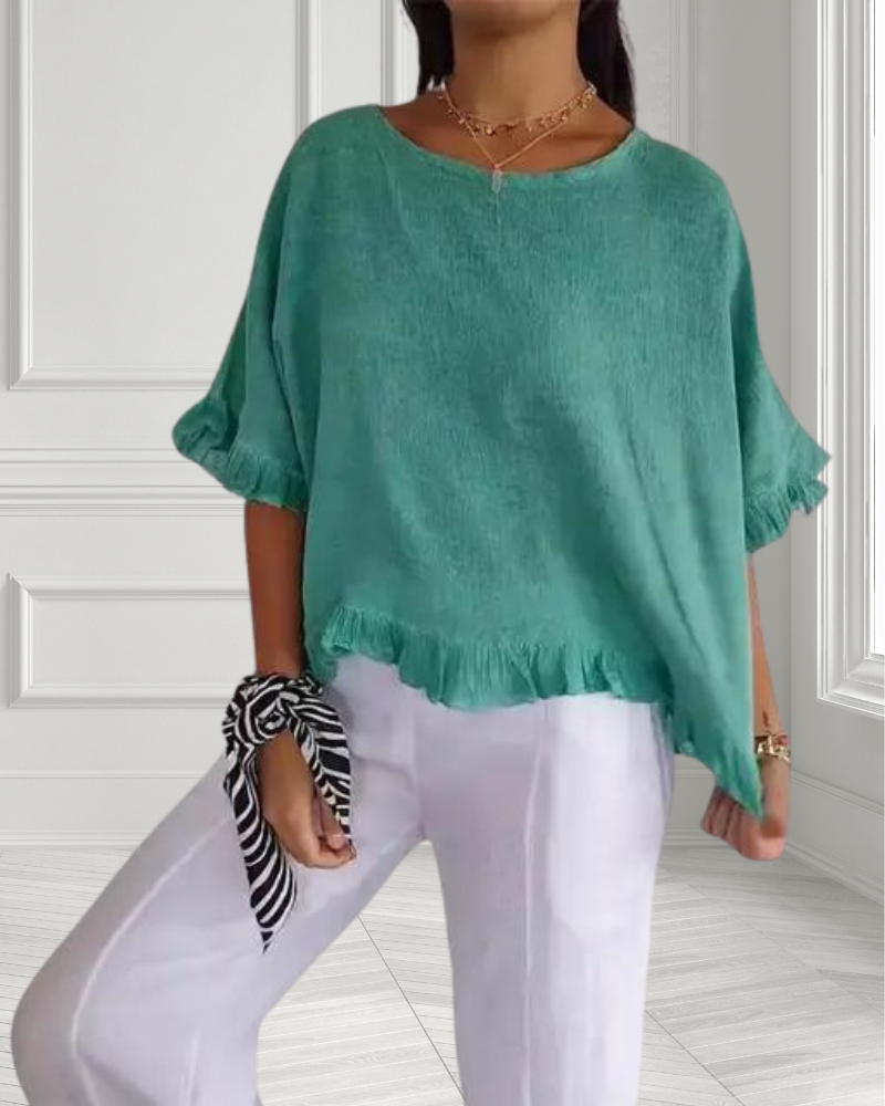 Casual Wide Neck Ruffle Top