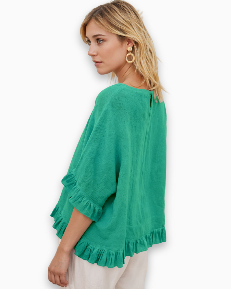 Casual Wide Neck Ruffle Top