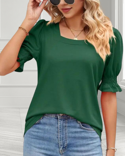 Wide Neck Ruffle Sleeve Shirt