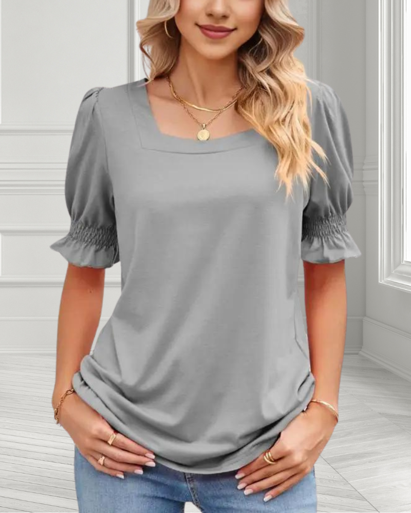 Wide Neck Ruffle Sleeve Shirt